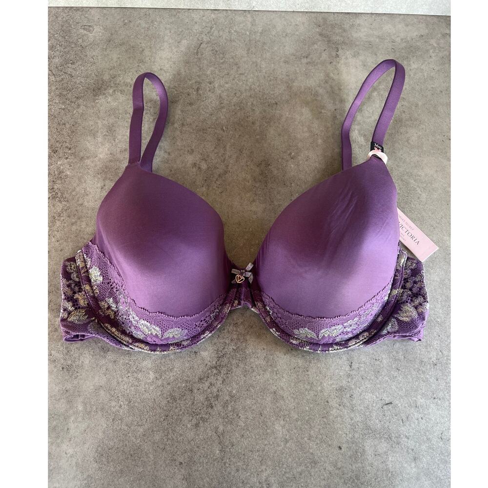 Victoria Secret Body by victoria lined perfect coverage Bra 36D NEW purple lace